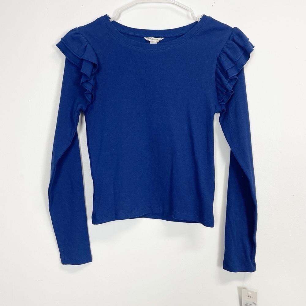 Habitual Girl Shirt Girls Size 14 Blue Ribbed Ruffle Tee Top NWT NEW